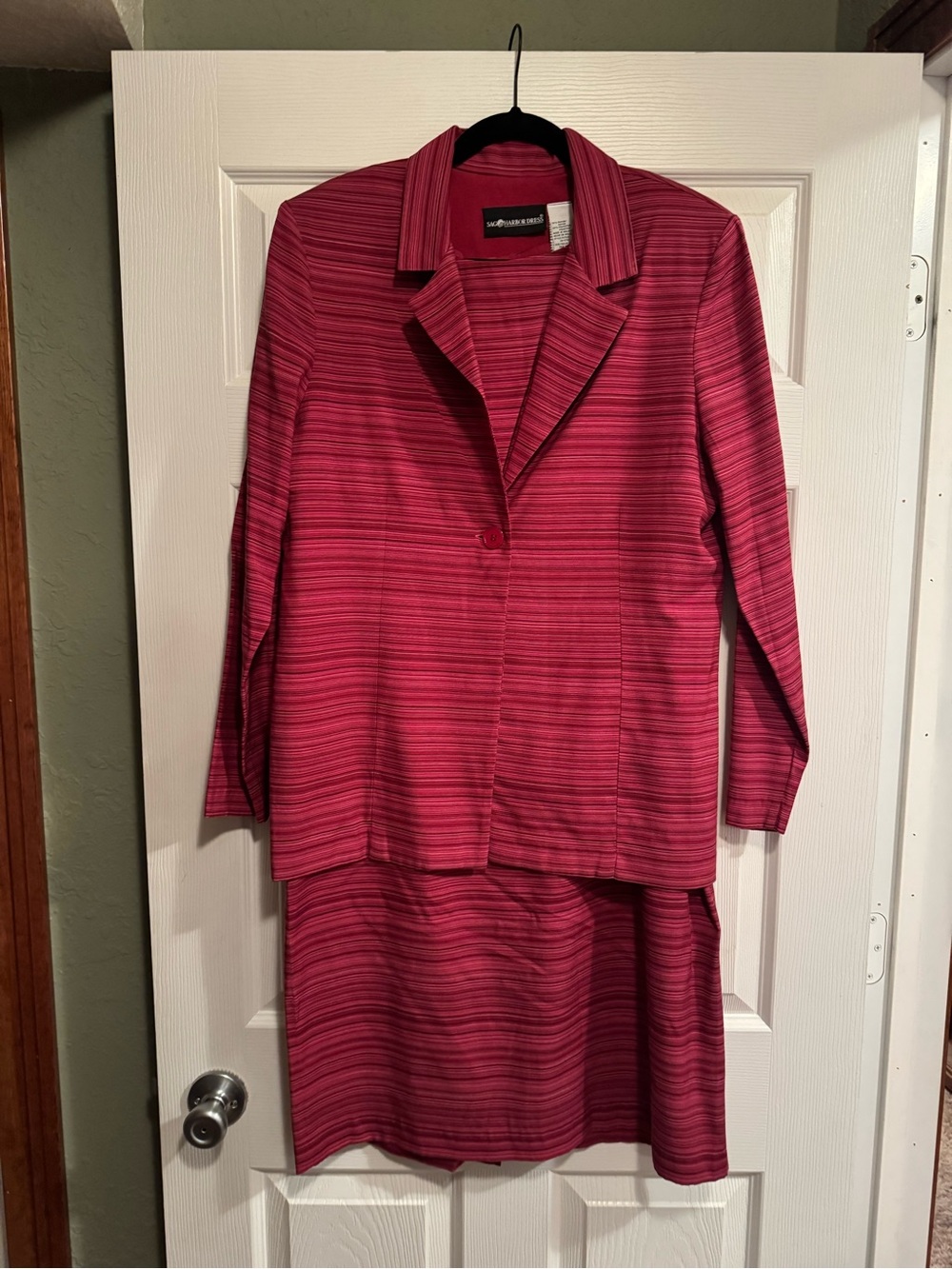 Sag Harbor 2pc Sz 14 Burgandy Pink Striped Blazer and Sheath dress